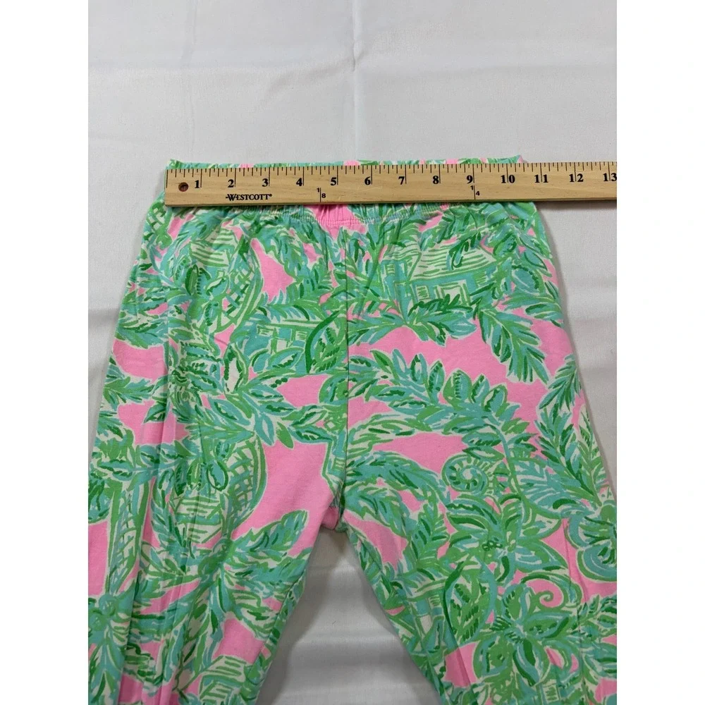 Lilly Pulitzer Girls Pink Green Tropical Palm Pajama Set Size 10 Long Sleeve PJs